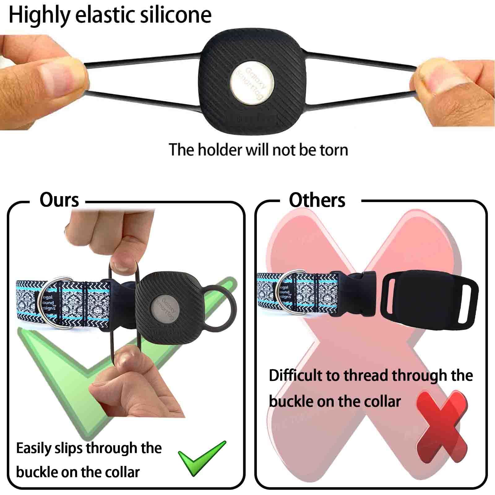جهاز تتبع ذكي جالاكسي سمارت تاج سيليكون لطوق الكلاب عبوة من قطعتين مضادة للماء لتعقب الحيوانات الاليفة والقطط حامل بنظام تحديد المواقع يثبت بطوق اسود نظام العالمي أجهزة لوحية