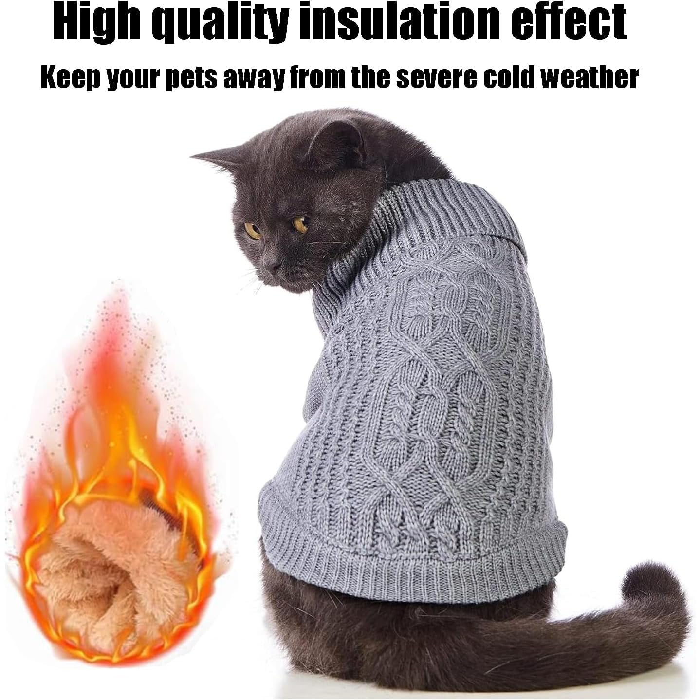 جي زي اس سويتر قطط، ملابس شتوية مريحة للحيوانات الاليفة، سترة للقطط فقط، سترة محبوكة دافئة برقبة دائرية للقطط والكلاب الصغيرة، مثالية للمواسم الباردة (رمادي، M)