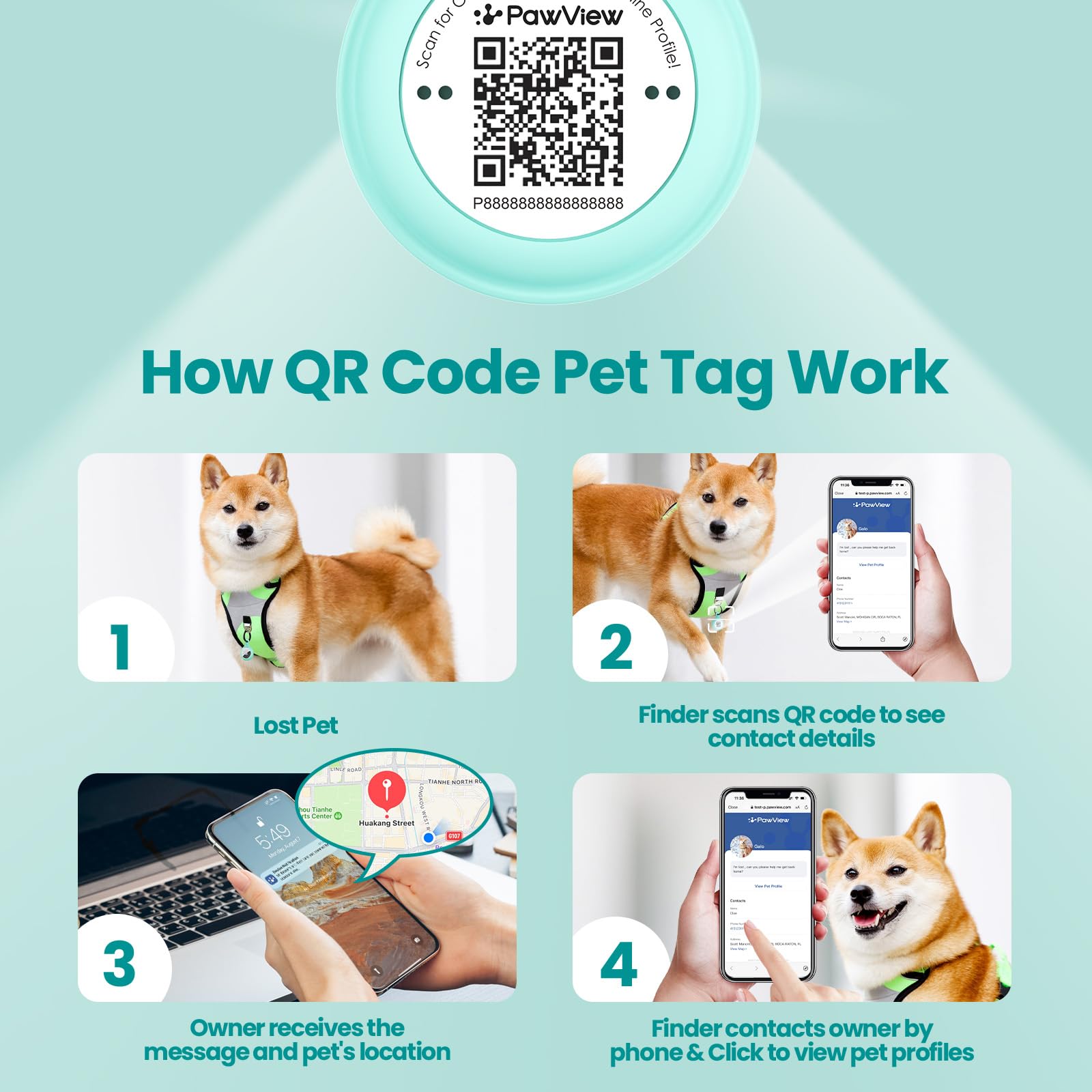 حامل وطوق ايرتاج للحيوانات الاليفة. علامة وتطبيق GPS مع معرف QR ذكي لتحديد الموقع الفوري وملف تعريف الحيوانات الاليفة ومعلومات الاتصال. جهاز تتبع الكلاب او جهاز تتبع القطط (بينك)