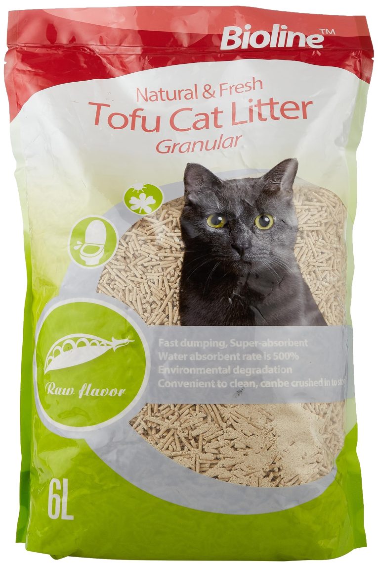 رمل فضلات القطط توفو طبيعي وطازج بنكهة خام حبيبية قابلة للتصريف من بيولاين، 6 لتر