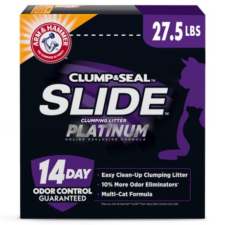 رمل فضلات متكتل سهل التنظيف بلاتينيوم سلايد من ارم اند هامر، لقطط متعددة، 17 كغم