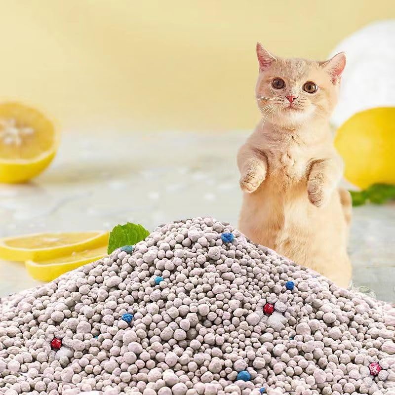 رمل قطط بوزن 5 كجم برائحة الليمون، تكتل سريع وخال من الغبار مع تحكم قوي بالروائح وحماية مضادة للبكتيريا، قليل الانتشار وآمن للحيوانات الأليفة والبشر من سكاي-تاتش