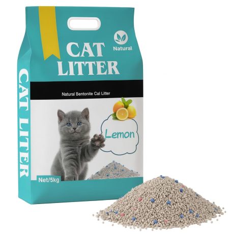 رمل قطط بوزن 5 كجم برائحة الليمون، تكتل سريع وخال من الغبار مع تحكم قوي بالروائح وحماية مضادة للبكتيريا، قليل الانتشار وآمن للحيوانات الأليفة والبشر من سكاي-تاتش