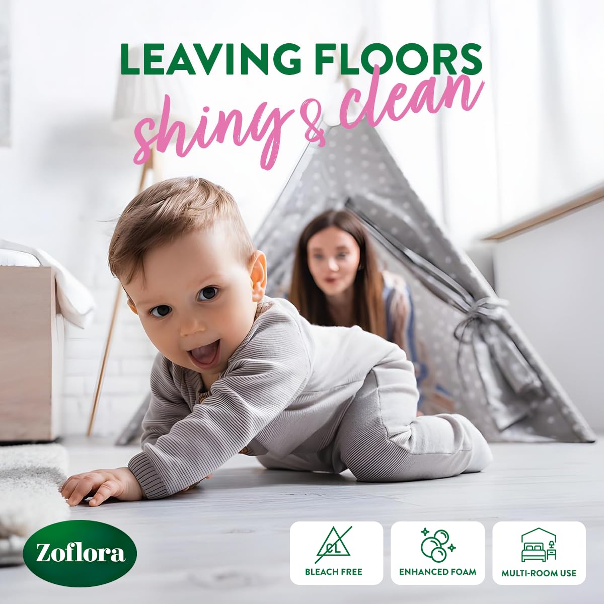 زوفلورا مطهر ومنظف الأرضيات، برائحة الزهور الساحرة، 1.8 لتر، مضاد للبكتيريا، مطهر أرضيات ومنظف أسطح واستخدامات اخرى متعددة