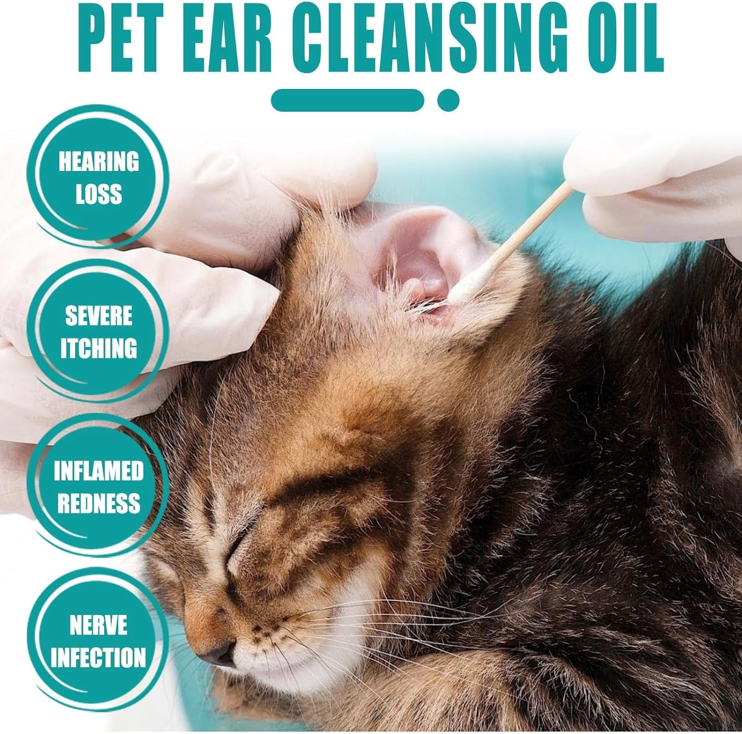 زيت تنظيف أذن الحيوانات الأليفة، مجموعة تنظيف أذن الكلاب، علاج عث الأذن للقطط، منظف أذن الحيوانات الأليفة، مع ممسحة قطنية، من لكجوري