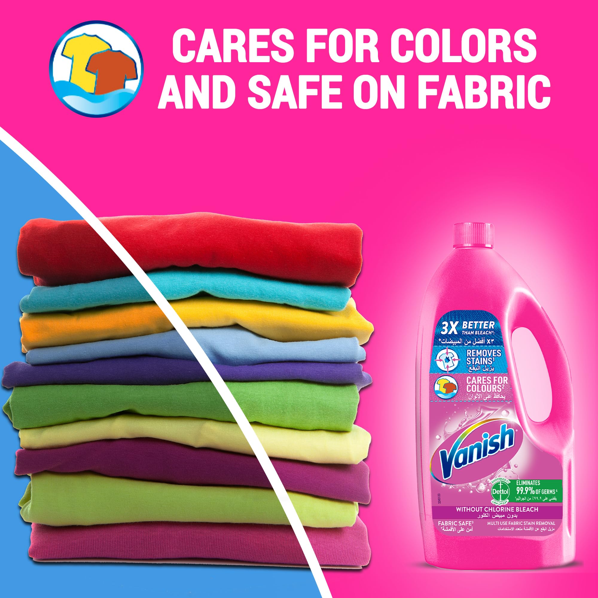 سائل ڤانيش لإزالة بقع الغسيل للملابس البيضاء والملونة يمكن استخدامه مع أو بدون المنظفات والمواد المضافة مثالي للاستخدام في الغسالة الكهربائية 3 لتر ون 3000.0 جمات