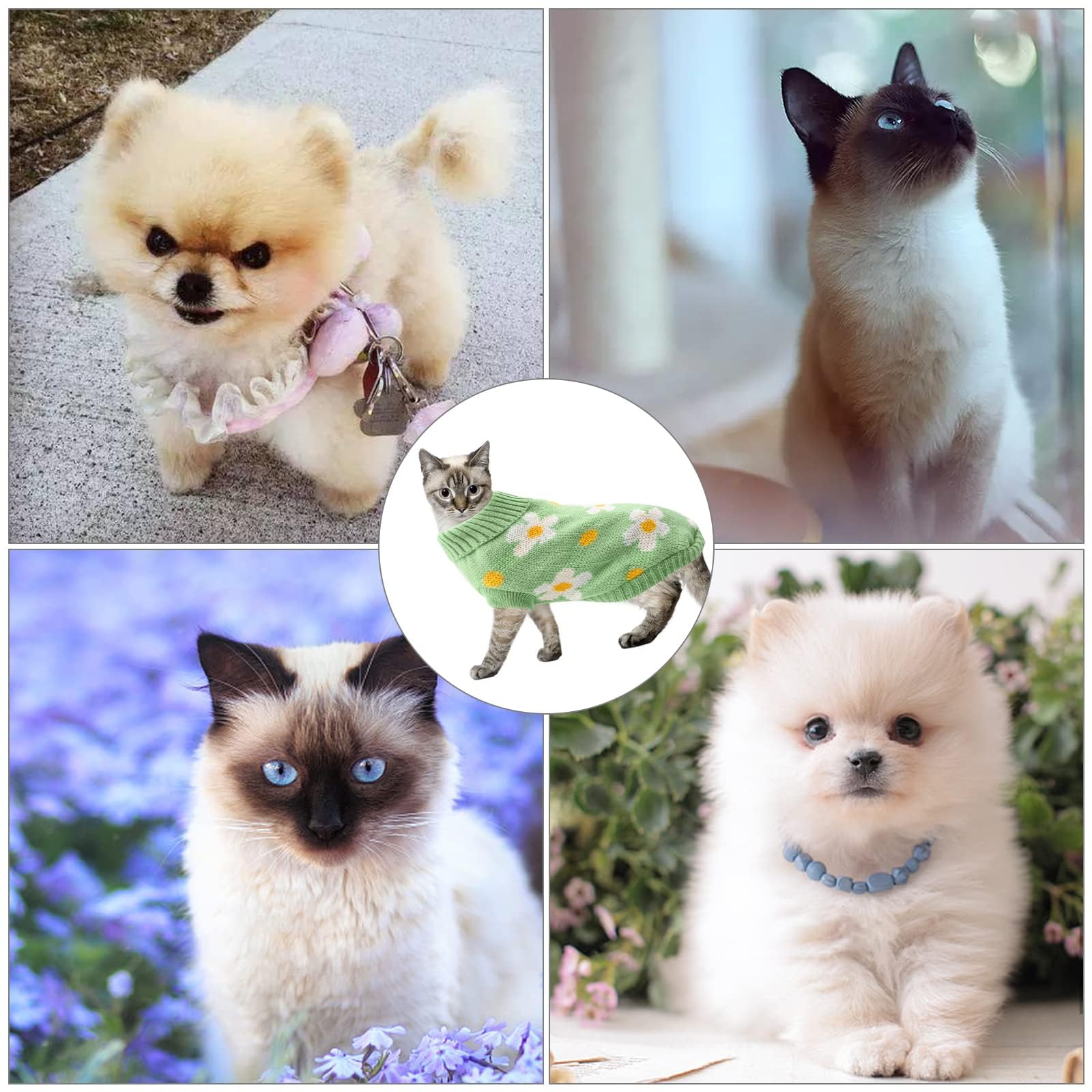 سترة شتوية محبوكة لطيفة بياقة مدورة للكلاب الصغيرة من ازوني - ملابس الطقس البارد للكلاب والقطط الصغيرة (L)