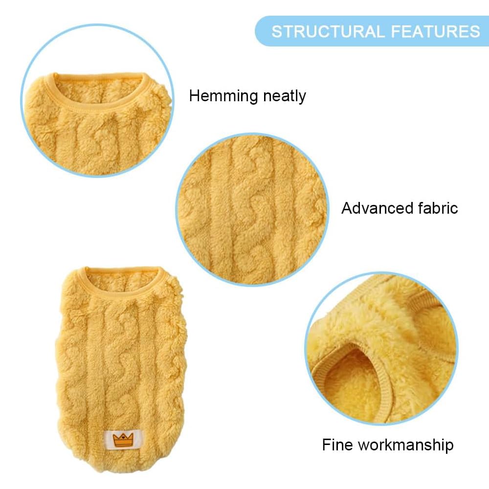 سترة قطط ناعمة بدون أكمام مرنة من الفلانيل ملابس قطط شتوية دافئة لطيفة مع مخمل للقطط الصغيرة أو الكلاب في موسم البرد من جويز، لون أصفر، مقاس S