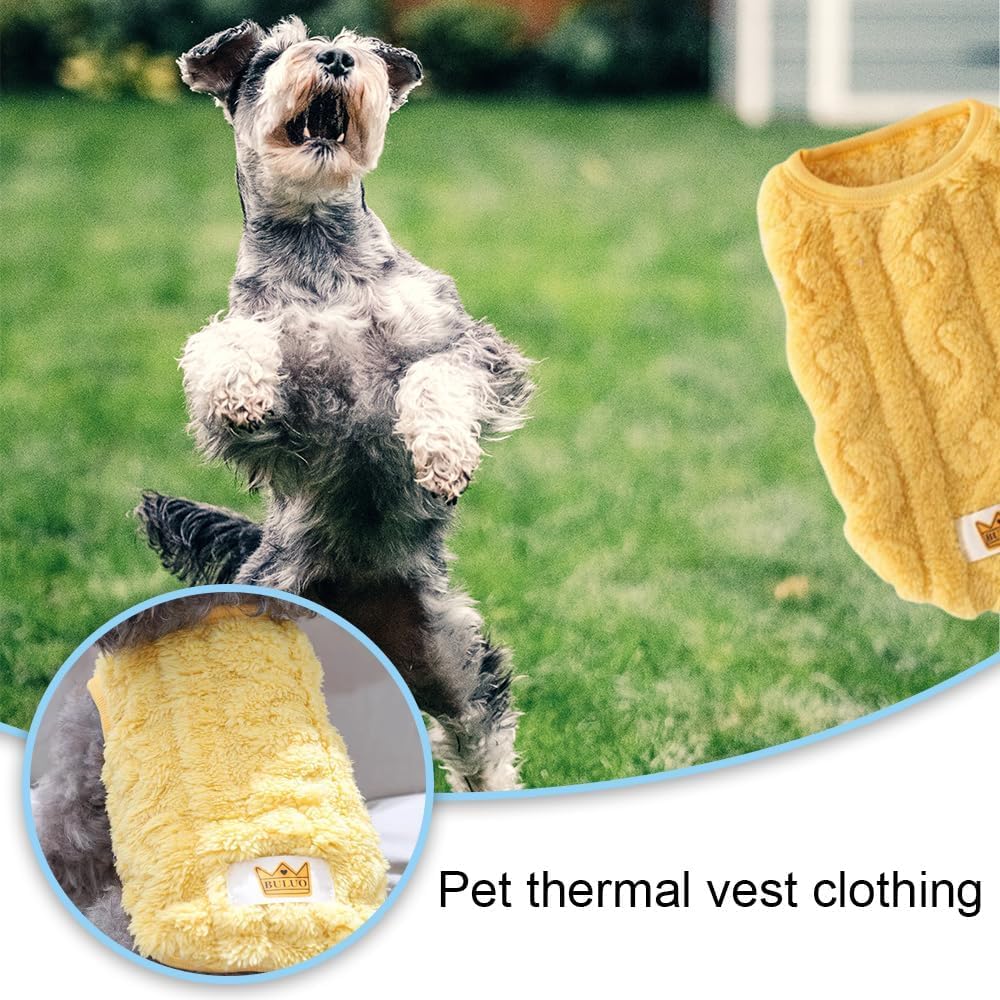 سترة قطط ناعمة بدون أكمام مرنة من الفلانيل ملابس قطط شتوية دافئة لطيفة مع مخمل للقطط الصغيرة أو الكلاب في موسم البرد من جويز، لون أصفر، مقاس S