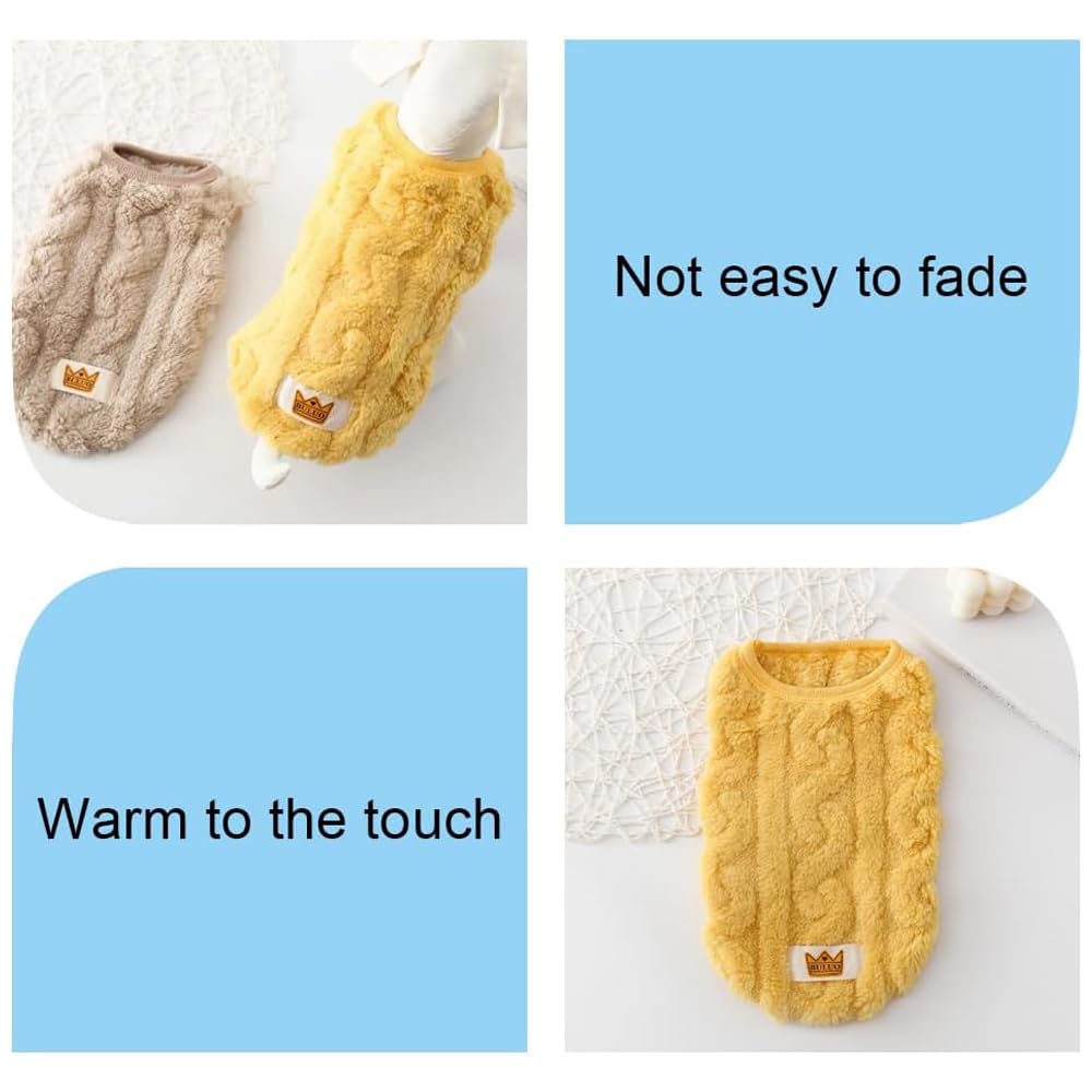 سترة قطط ناعمة بدون أكمام مرنة من الفلانيل ملابس قطط شتوية دافئة لطيفة مع مخمل للقطط الصغيرة أو الكلاب في موسم البرد من جويز، لون أصفر، مقاس S