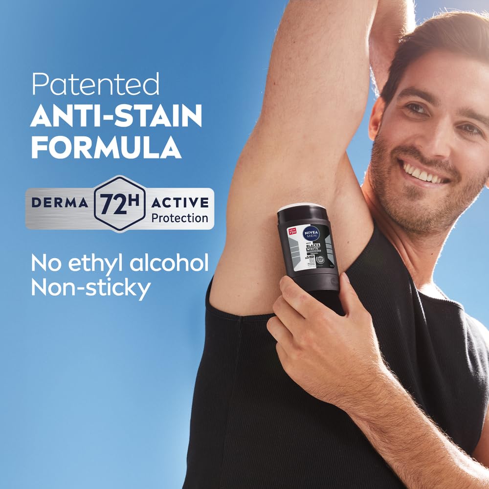 ستيك مزيل العرق انفيزيبل بلاك اند وايت للرجال من نيفيا، اصلي، حماية فعالة 72 ساعة، 5 في 1، مضاد للروائح الكريهة والعرق والبقع والبقايا والتهيج، 50 مل