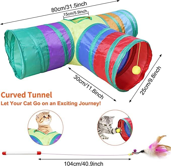 سكافا 21 قطعة | العاب للقطط | تشكيلة العاب القطط | نفق ثلاثي الاتجاهات، لعبة ريشة القطط، لعبة ريشة تفاعلية على شكل فأر منفوش، كرات خشخشة للقطط والجراء والقطط الصغيرة