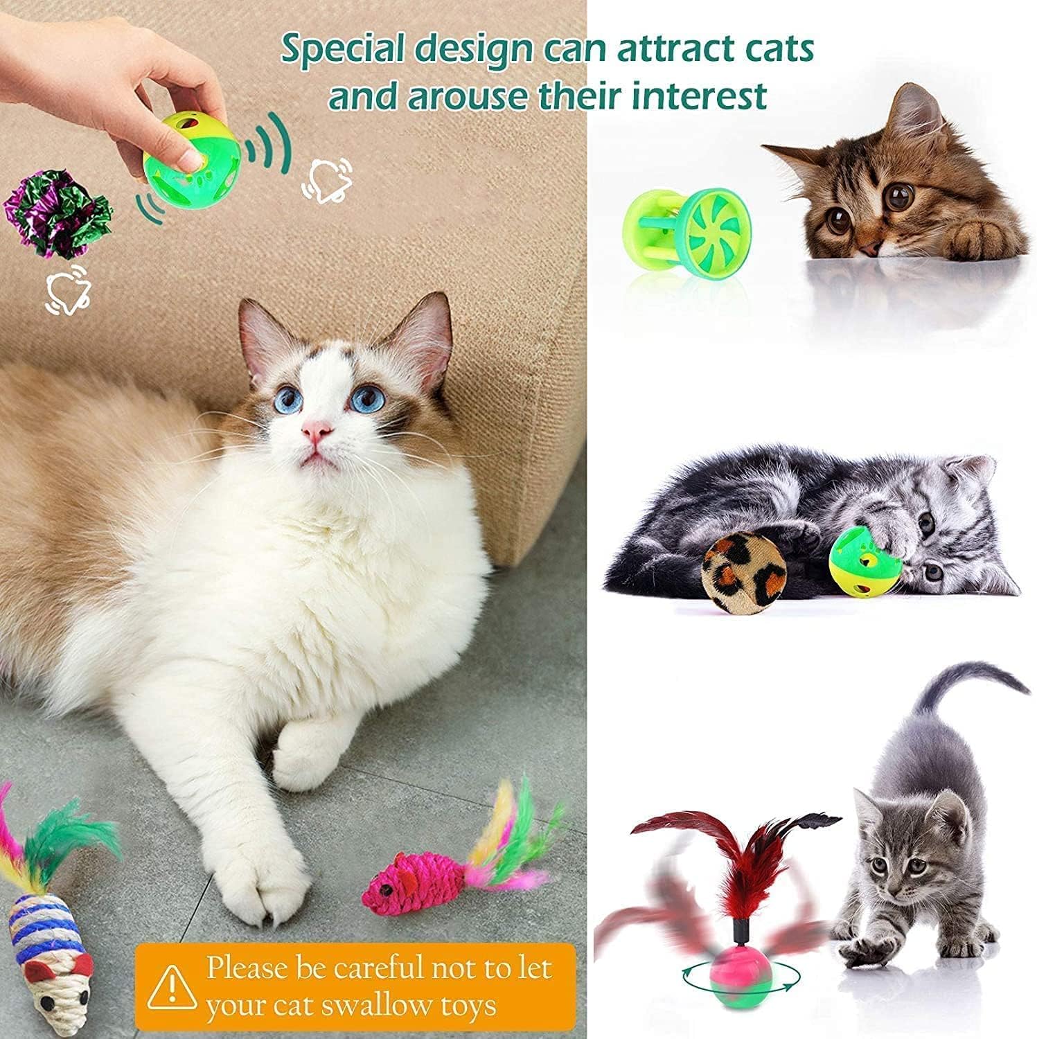 سكافا 21 قطعة | العاب للقطط | تشكيلة العاب القطط | نفق ثلاثي الاتجاهات، لعبة ريشة القطط، لعبة ريشة تفاعلية على شكل فأر منفوش، كرات خشخشة للقطط والجراء والقطط الصغيرة