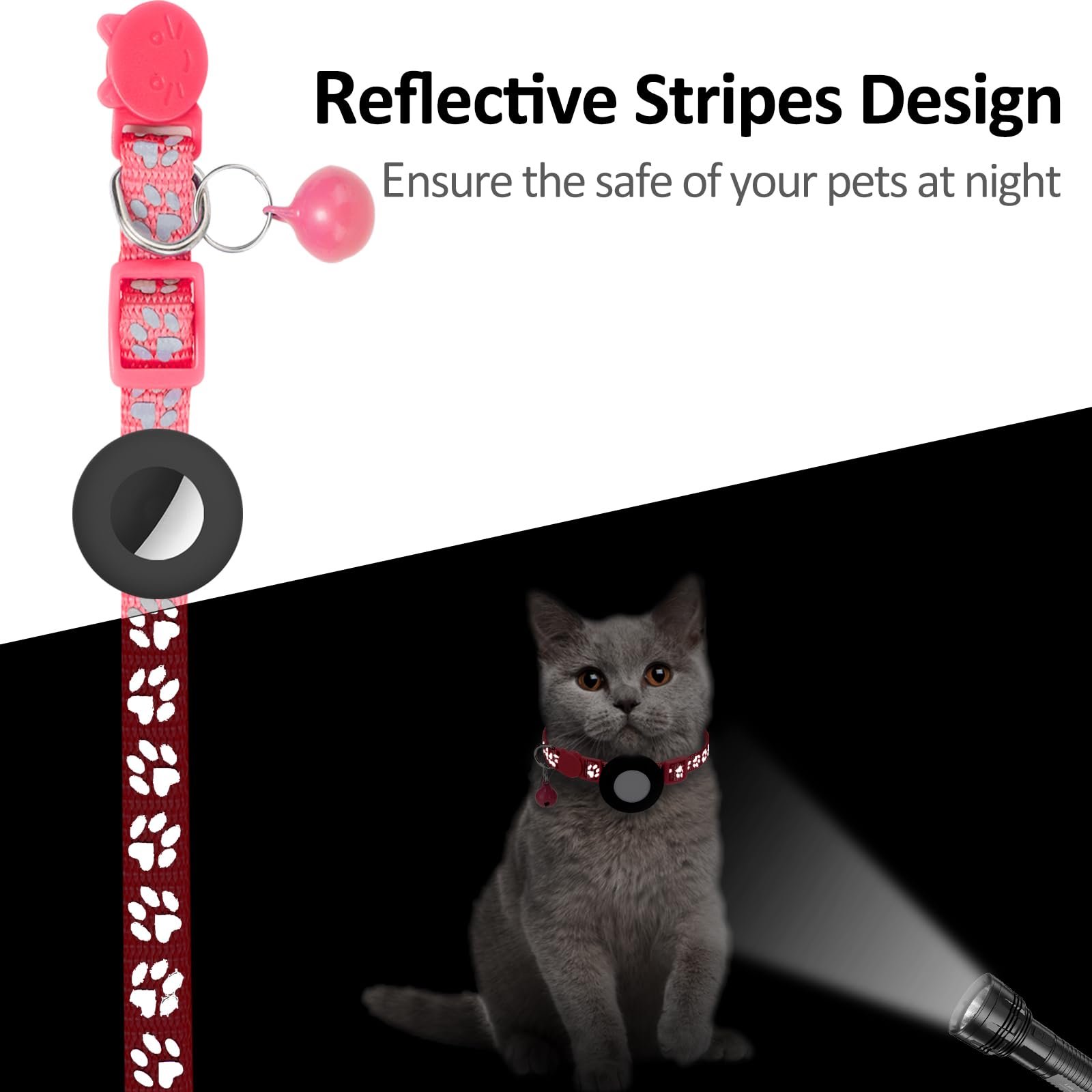 سيمبل ثينغز طوق قطط اير تاج، طوق ابل اير تاج للقطط مع مشبك امان وجرس، طوق عاكس للقطط بعرض 3/8 انش مع حامل ايرتاج للحيوانات الاليفة الصغيرة والقطط والجراء والقطط الصغيرة (احمر)