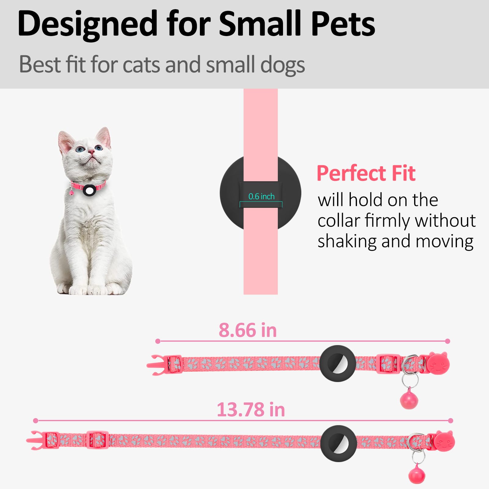 سيمبل ثينغز طوق قطط اير تاج، طوق ابل اير تاج للقطط مع مشبك امان وجرس، طوق عاكس للقطط بعرض 3/8 انش مع حامل ايرتاج للحيوانات الاليفة الصغيرة والقطط والجراء والقطط الصغيرة (احمر)