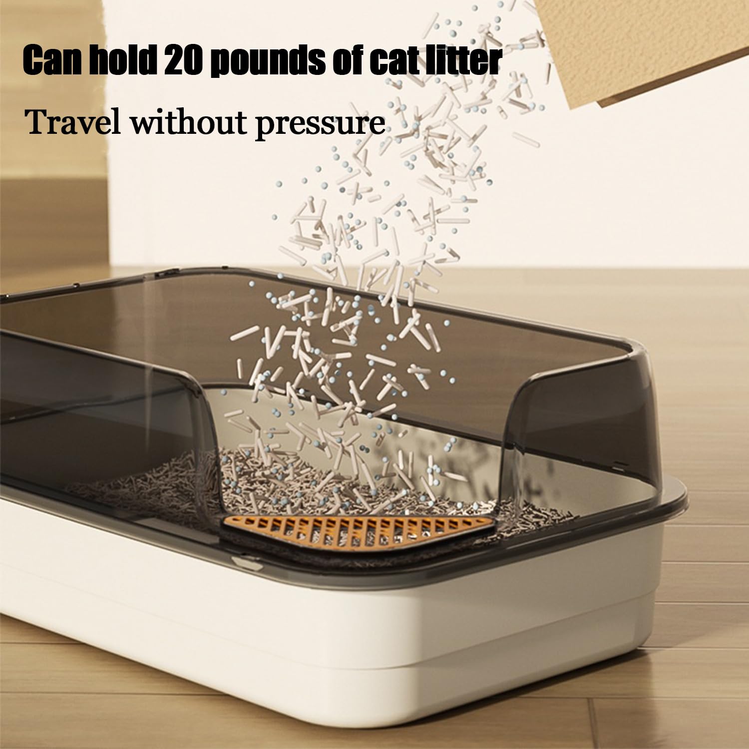 صندوق فضلات القطط بجزء علوي مفتوح شبه مغلق مع مغرفة ومزيل للروائح، صندوق رمل للقطط مع دواسة فضلات مفلترة لسهولة التنظيف والتحكم في الرائحة (ابيض)
