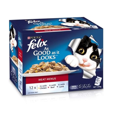 طعام اجايل للحيوانات بقائمة اللحوم من فيليكس (12 × 85 جرام)، كل مراحل الحياة، مأكولات بحرية