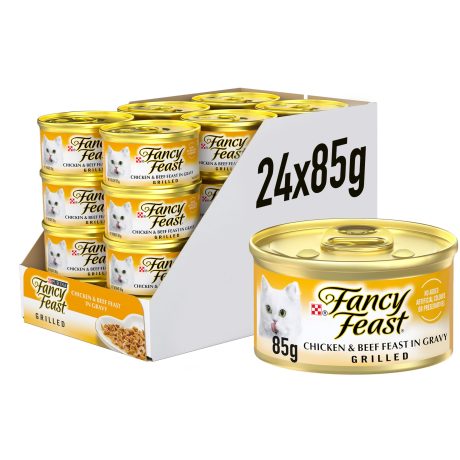 طعام القطط الرطب الفاخر بمزيج من الدجاج المشوي بورينا فانسي بيست 85 غرام 24 علبة كل مراحل الحياة لحم بقري