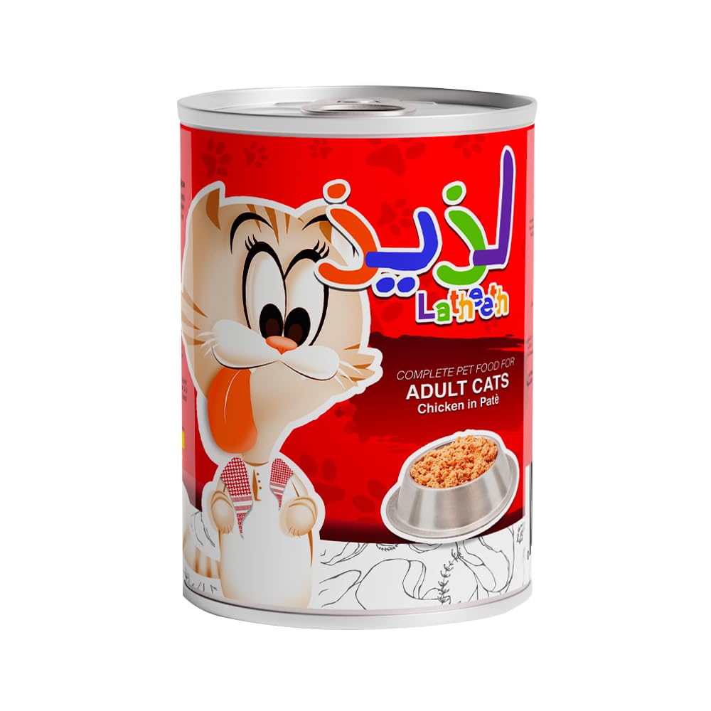 طعام رطب للقطط البالغة بنكهة باتيه الدجاج من لذيذ، 400 جم × 24 قطعة