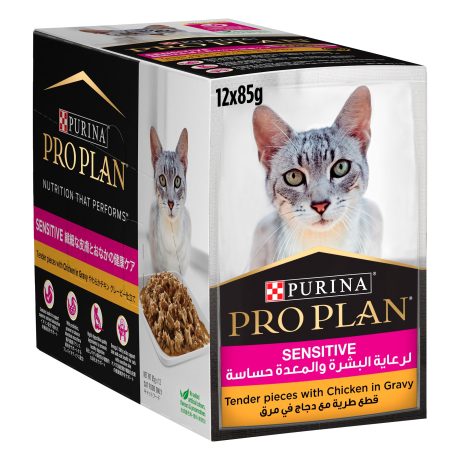 طعام قطط رطب سينسيتيف بالدجاج من بيورينا برو بلان، 85 جرام