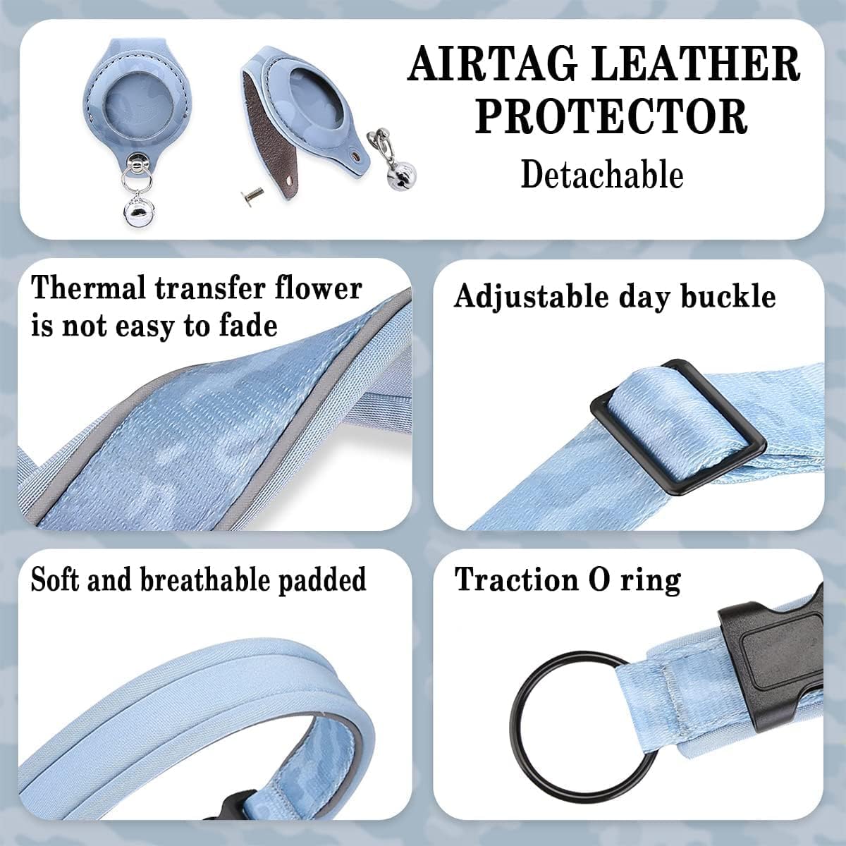 طوق عاكس اير تي-ايه-جي للكلاب من هوكور، طوق جرو مبطن شديد التحمل مع حامل اير تي-ايه-جي، طوق للحيوانات الاليفة قابل للتعديل للكلاب الصغيرة والمتوسطة (اسود)