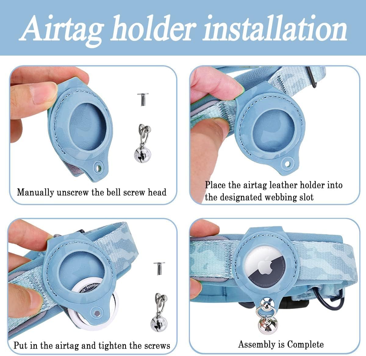 طوق عاكس اير تي-ايه-جي للكلاب من هوكور، طوق جرو مبطن شديد التحمل مع حامل اير تي-ايه-جي، طوق للحيوانات الاليفة قابل للتعديل للكلاب الصغيرة والمتوسطة (اسود)