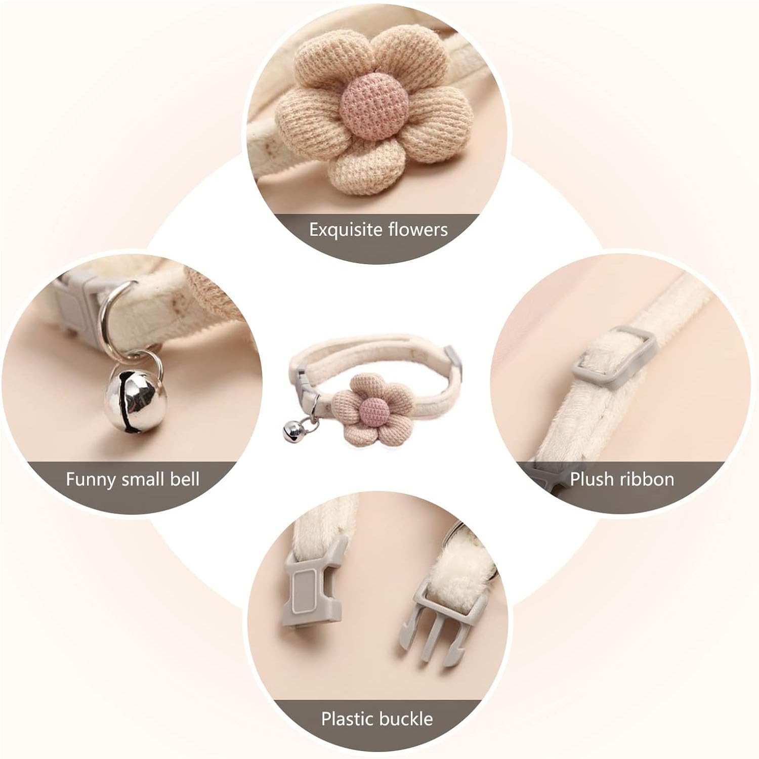 طوق قطة مع زهرة، 3 قطع طوق للقطط الصغيرة، قلادة طوق قطيفة مع دلاية على شكل جرس، اطواق بنمط زهرة منفصلة، طوق قطة لطيف من الشمواه قابل للتعديل للبنات والاولاد والجراء والقطط من اكسسبينج