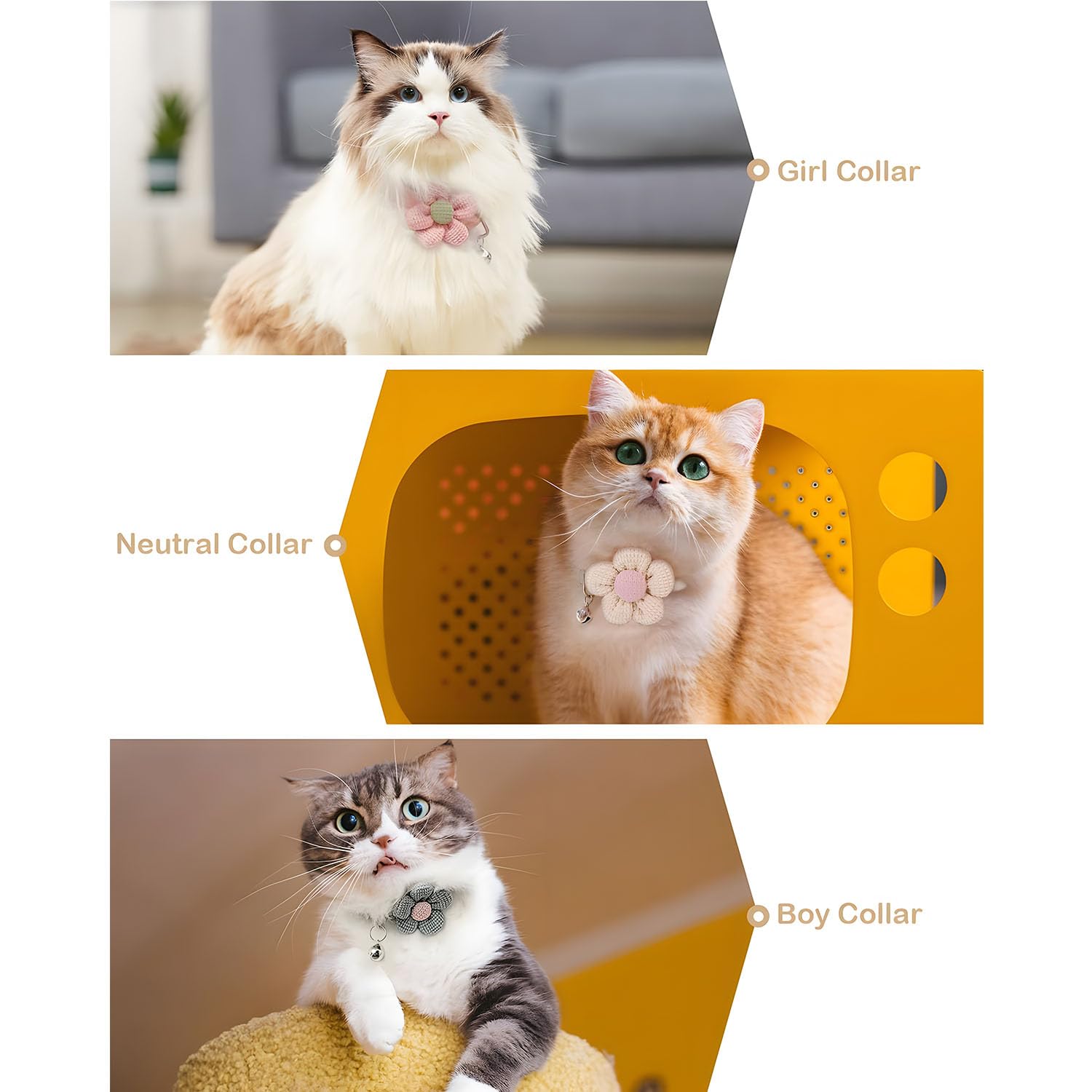 طوق قطة مع زهرة، 3 قطع طوق للقطط الصغيرة، قلادة طوق قطيفة مع دلاية على شكل جرس، اطواق بنمط زهرة منفصلة، طوق قطة لطيف من الشمواه قابل للتعديل للبنات والاولاد والجراء والقطط من اكسسبينج