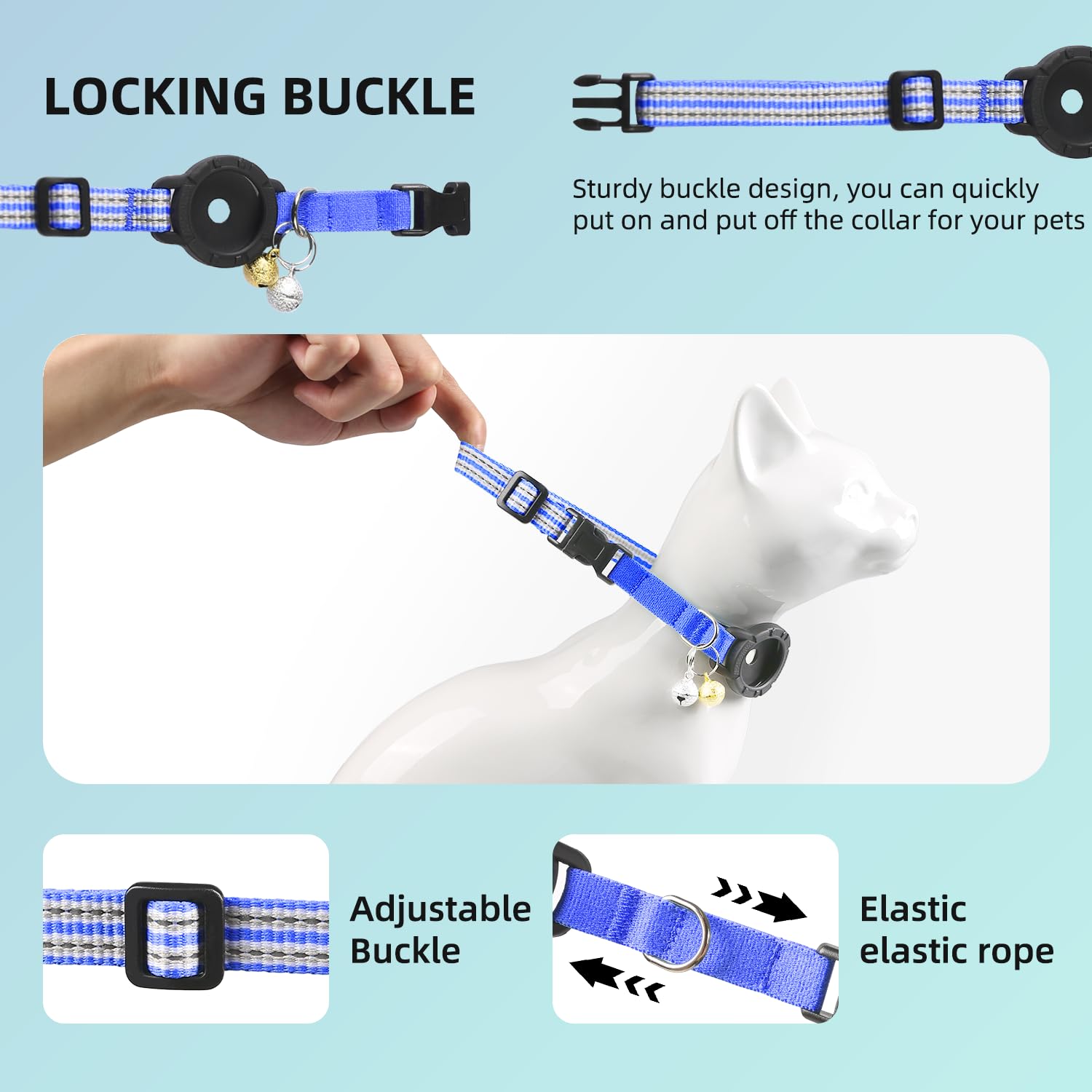 طوق قطط اير تاغ - اطواق عاكسة للقطط الصغيرة مع حامل ابل اير تاج مدمج | طوق تتبع القطط خفيف الوزن ومرن مع جرس للبنات والاولاد والقطط الصغيرة والجراء