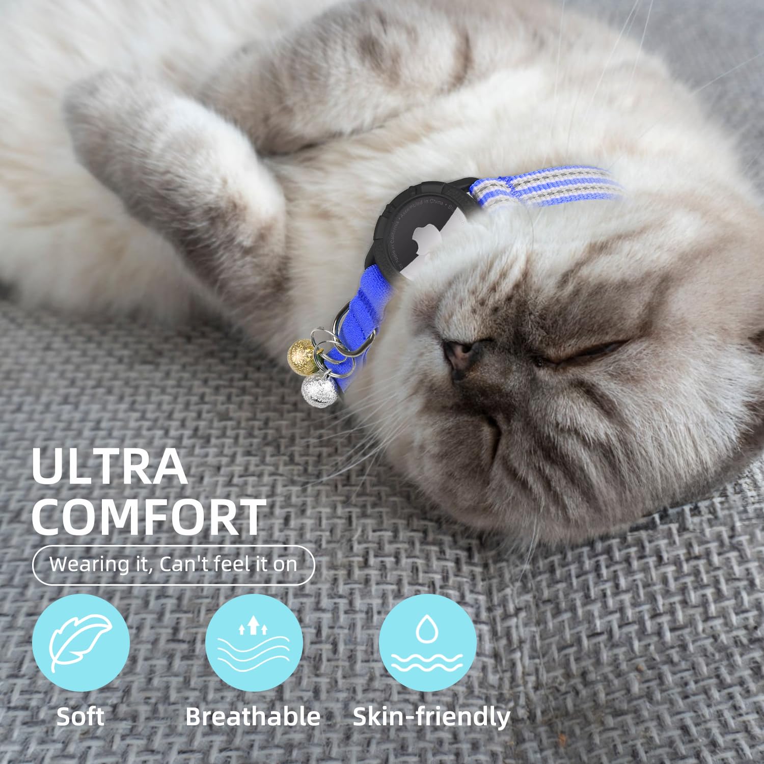 طوق قطط اير تاغ - اطواق عاكسة للقطط الصغيرة مع حامل ابل اير تاج مدمج | طوق تتبع القطط خفيف الوزن ومرن مع جرس للبنات والاولاد والقطط الصغيرة والجراء