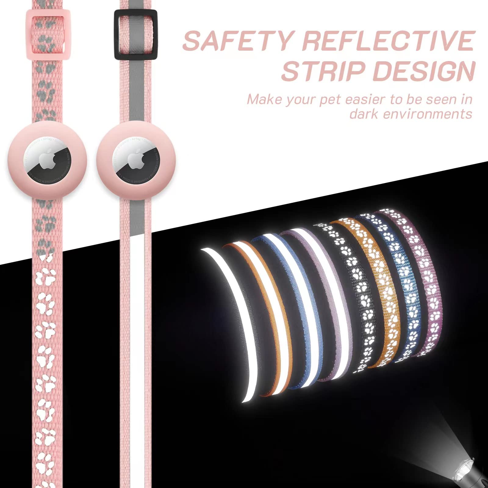 طوق قطط اير تاغ قابل للفصل مع جرس من لافاي، طوق عاكس للضوء مع حامل طوق للقطط من ابل ايرتاج، قابل للتعديل 7-12 انش، مشبك امان للبنات والاولاد والقطط ومستلزمات الحيوانات الاليفة والاكسسوارات والهدايا