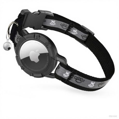 طوق قطط عاكس لجهاز ايرتاج من اودوكيل، طوق قطط مدمج بنظام تحديد المواقع العالمي مع حامل اير تاج وجرس، طوق قطط بشريط مطاطي امان لتتبع القطط والبنات والاولاد والقطط والجراء [اسود، مقاس XS)