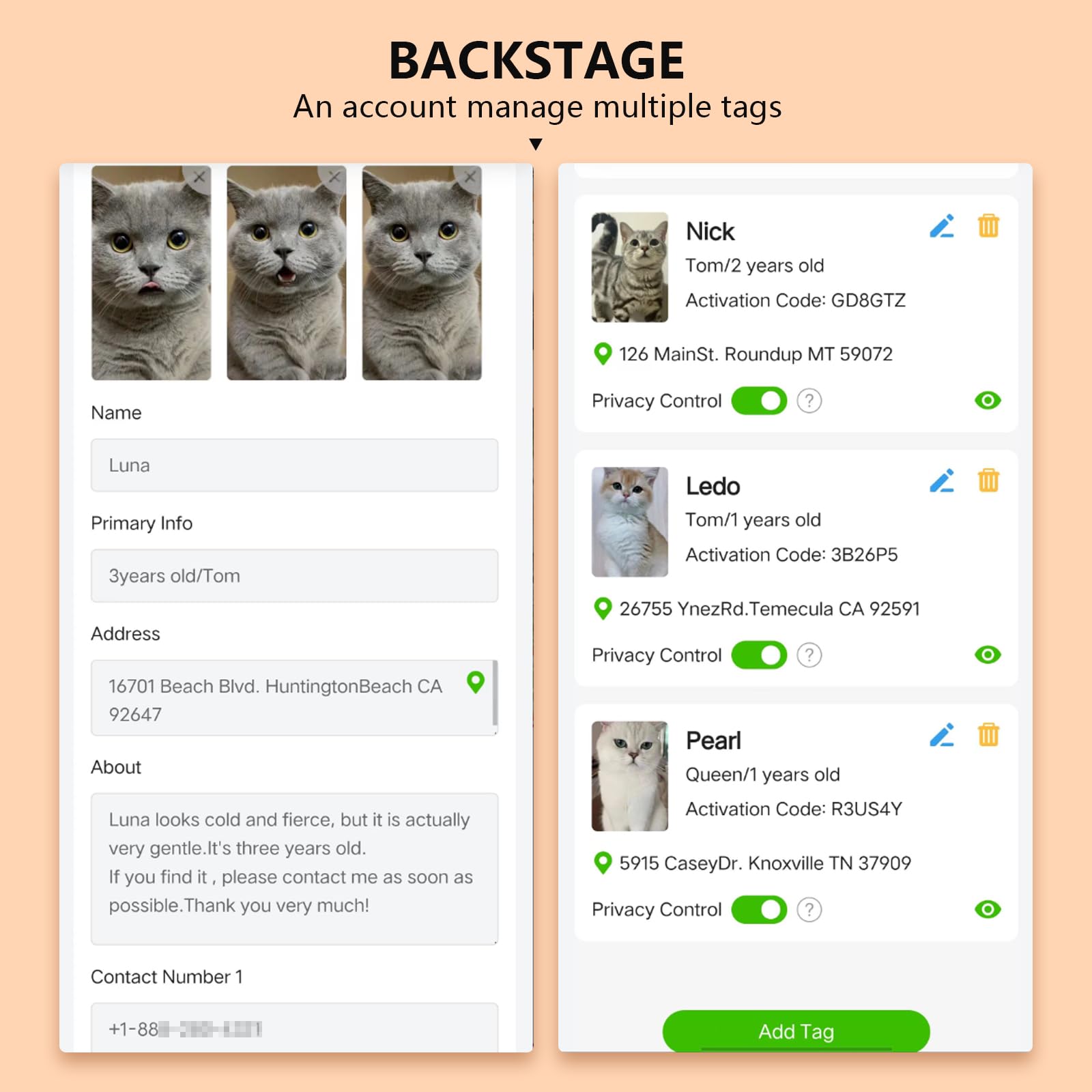 طوق قطط قابل للفصل من القماش الشبكي مع بطاقة تعريف ذكية مع حامل ايرتاج وجرس، خفيف وقابل للتعديل، طوق اير تاج مدمج للقطط ابل. جهاز تتبع للبنات والاولاد والقطط والقطط (بني)