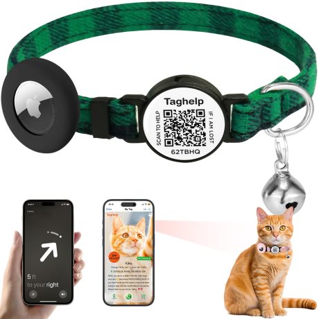 طوق قطط قابل للفصل من القماش الشبكي مع بطاقة تعريف ذكية مع حامل ايرتاج وجرس، خفيف وقابل للتعديل، طوق اير تاج مدمج للقطط ابل. جهاز تتبع للبنات والاولاد والقطط والقطط (بني)