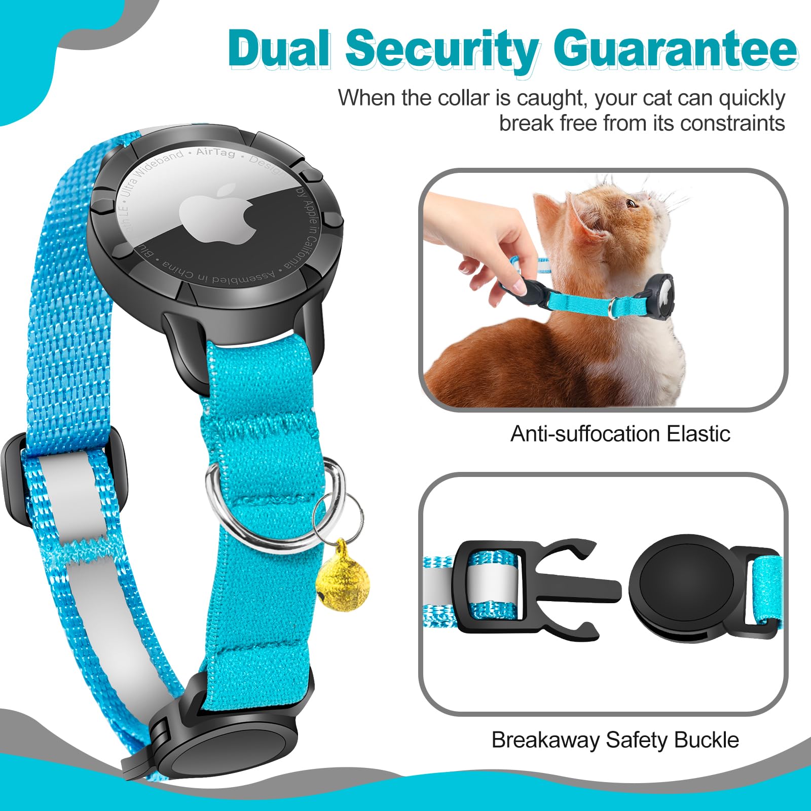 طوق للقطط - طوق عاكس للهواء للقطط مع جرس، طوق دوميفي للقطط مع حامل ايرتاج مقاوم للماء (ازرق S)