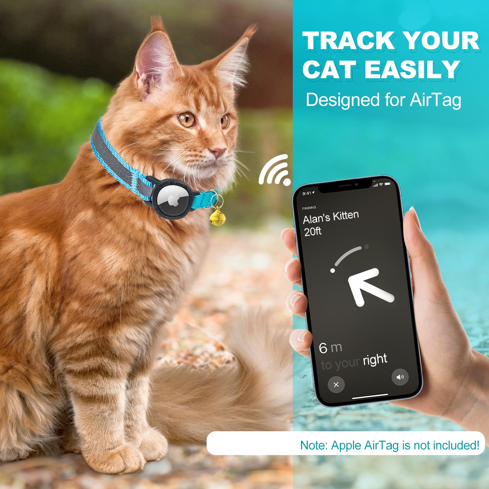 طوق للقطط - طوق عاكس للهواء للقطط مع جرس، طوق دوميفي للقطط مع حامل ايرتاج مقاوم للماء (ازرق S)