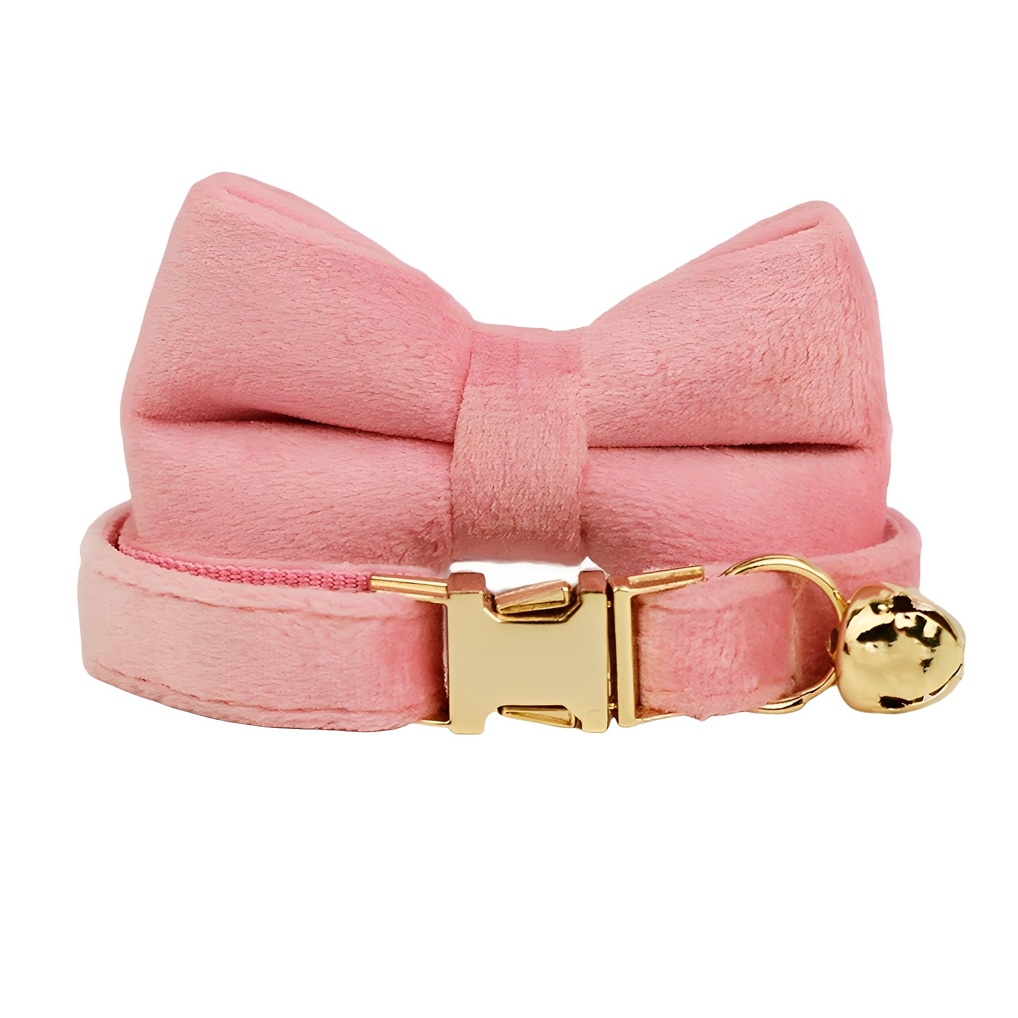 طوق للقطط مع مشبك ذهبي أنيق وحامل ايرتاج قابل للإزالة، وجرس قابل للتعديل والفصل، مع ربطة عنق قابلة للإزالة، مناسب للقطط والكلاب الصغيرة (ريش أبيض)