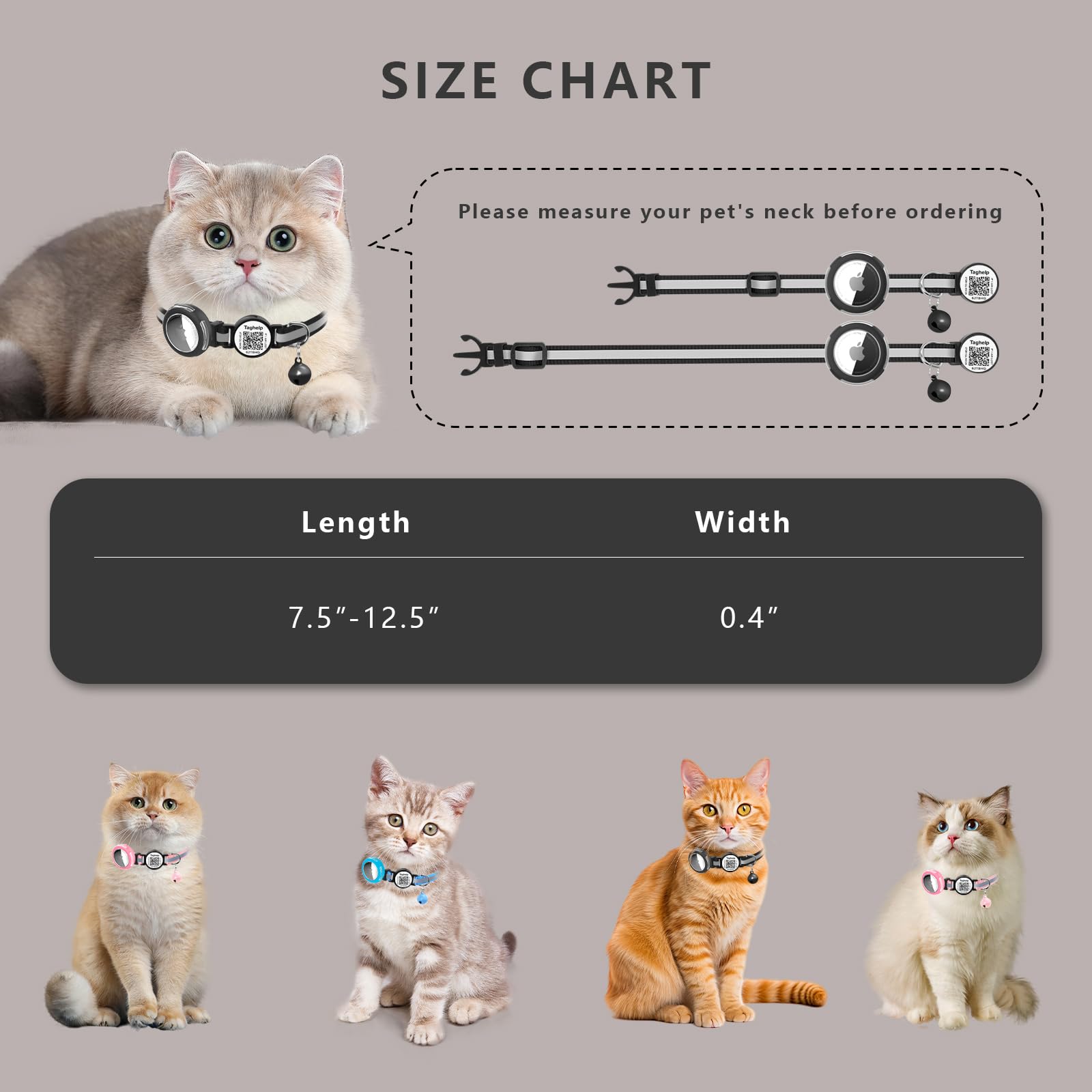 طوق للقطط مقاوم للماء بخاصية تحديد المواقع GPS مع حامل ابل اير تاج، اطواق تتبع القطط مع امان للبنات والاولاد والقطط مع بطاقة تعريف كيو ار ذكية للقطط والقطط الصغيرة والجراء (بينك)