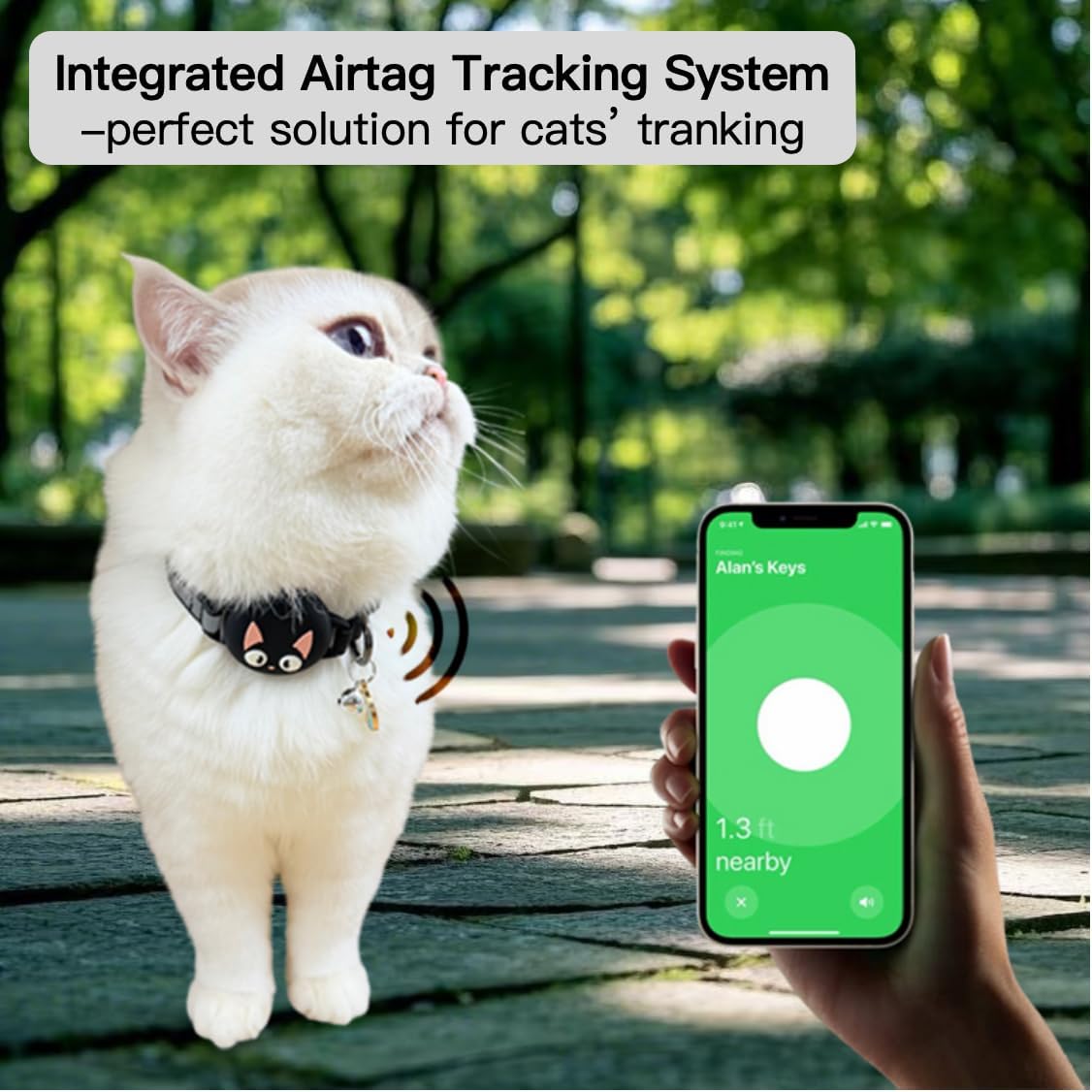 طوق للقطط مقاوم للماء وعاكس للانفصال من بوكيلا مع حامل ايرتاج مدمج، طوق خفيف الوزن وقابل للتعديل للقطط، اكسسوار مثالي لتتبع القطط (جهاز ايرتاج غير متضمن) - اسود