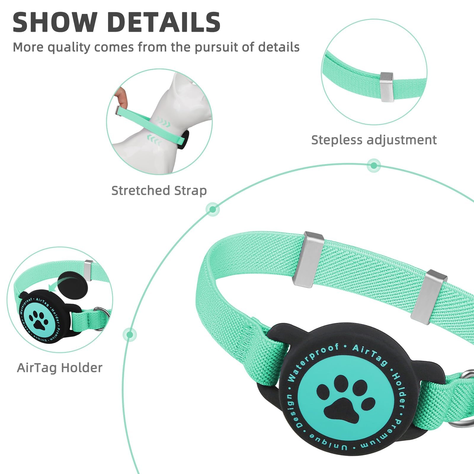 طوق للقطط من ايرتاج، طوق للقطط الصغيرة قابل للتمدد مع حامل ابل اير تاج، خفيف الوزن ومريح، اطواق للقطط والقطط الصغيرة والجراء، 7.5-12.5 انش