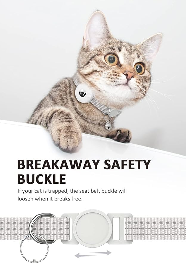 طوق للقطط من ايرتاج، مزود بثلاثة اشرطة عاكسة للضوء لتتبع القطط الصغيرة والجراء (ابيض)