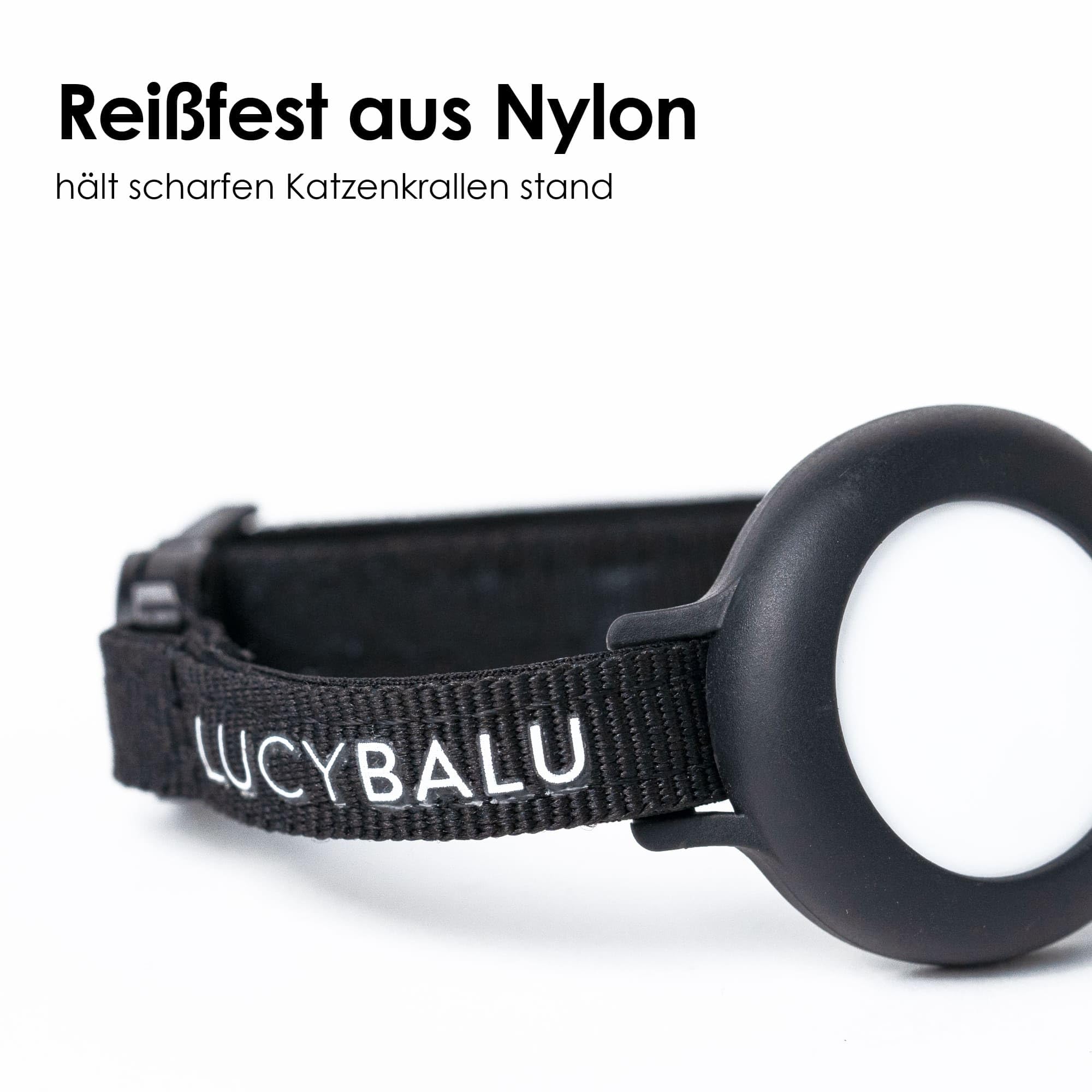 طوق للقطط من لوسي بالو®، طوق للقطط مقاوم للتمزق مصنوع من النايلون، طوق ايرتاج للقطط وجهاز تتبع القطط، متوافق مع ابل ايرتاج، حزام نايلون قابل للتعديل، اسود