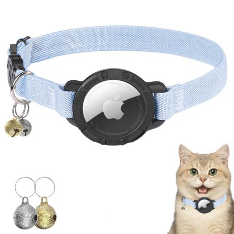 طوق للقطط من نوزلايد، طوق للقطط الصغيرة قابل للتمدد مع حامل ابل اير تاج وجرس، تصميم قابل للفصل فائق المرونة لتتبع نظام تحديد المواقع GPS للقطط والجراء
