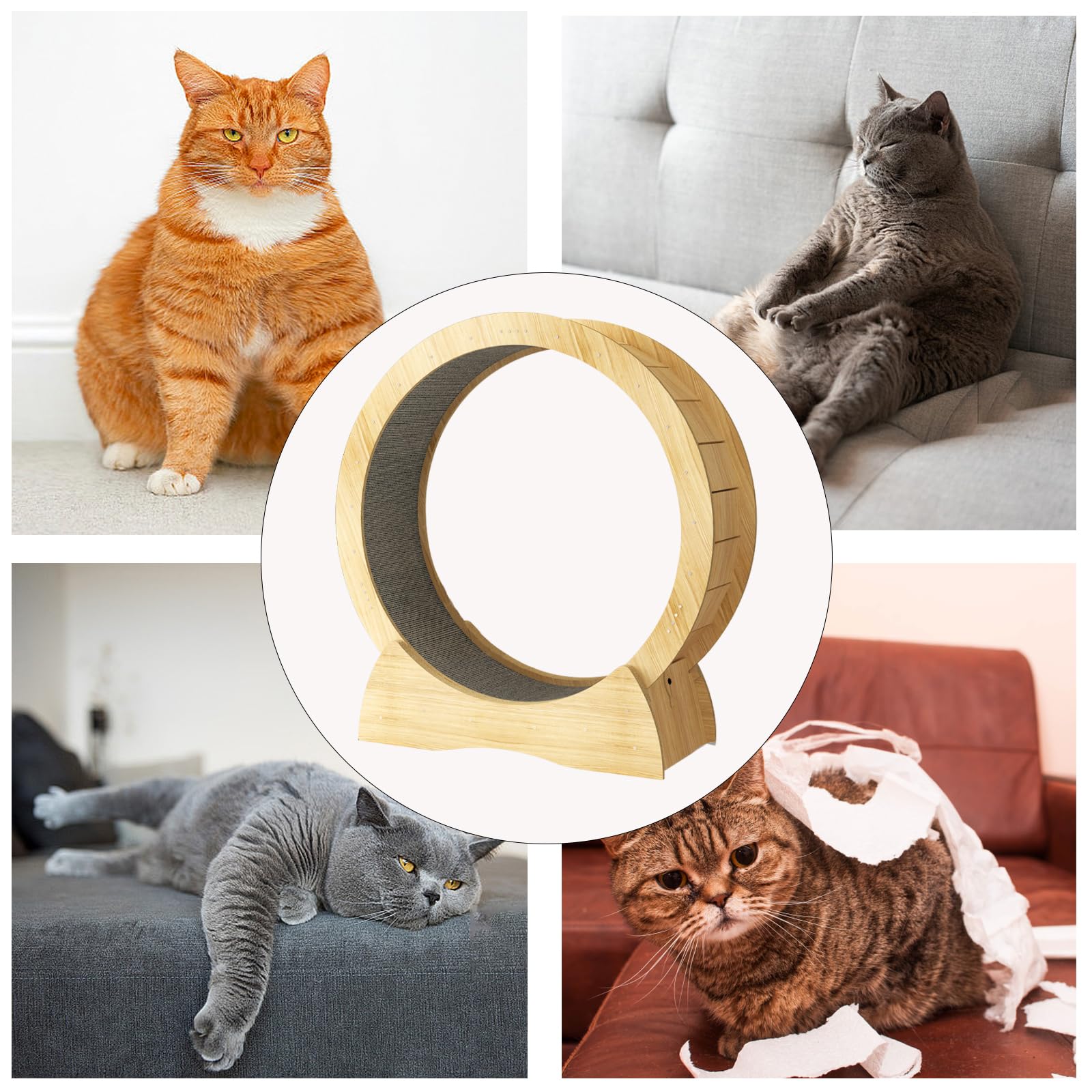 عجلة جري للقطط، عجلة تمرين للقطط، عجلة جري للقطط، لوح خدش للقطط، جهاز مشي للياقة البدنية، لعبة عجلة دوارة لتعزيز حركة القطط (خشب)