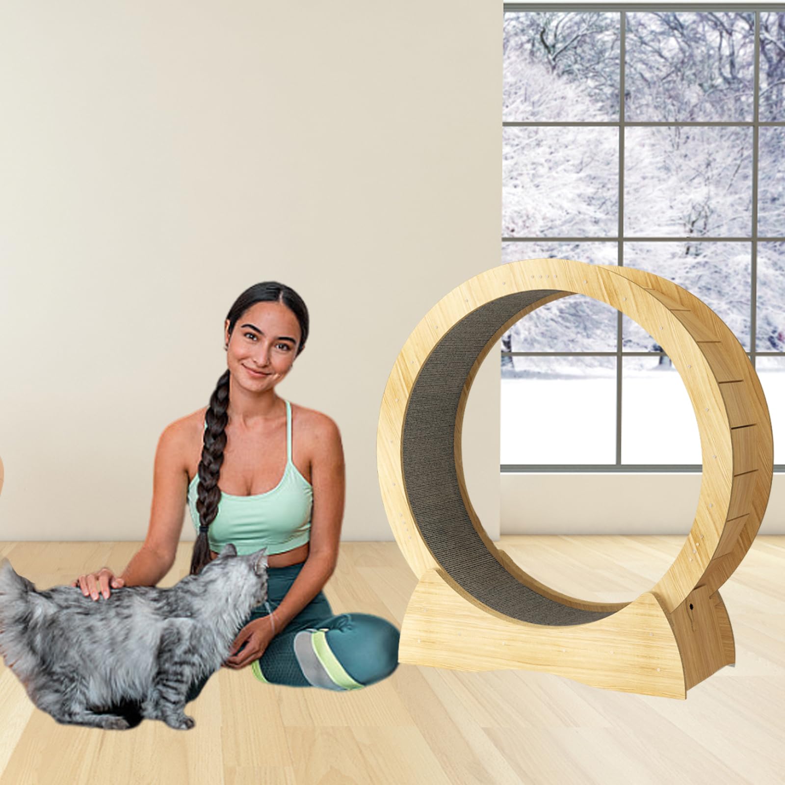 عجلة جري للقطط، عجلة تمرين للقطط، عجلة جري للقطط، لوح خدش للقطط، جهاز مشي للياقة البدنية، لعبة عجلة دوارة لتعزيز حركة القطط (خشب)