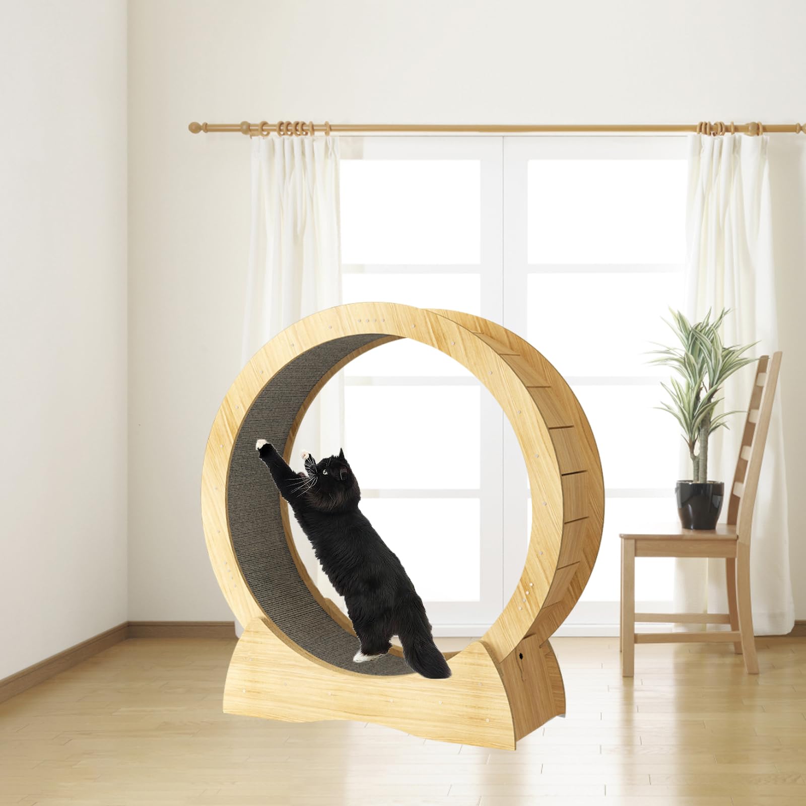 عجلة جري للقطط، عجلة تمرين للقطط، عجلة جري للقطط، لوح خدش للقطط، جهاز مشي للياقة البدنية، لعبة عجلة دوارة لتعزيز حركة القطط (خشب)