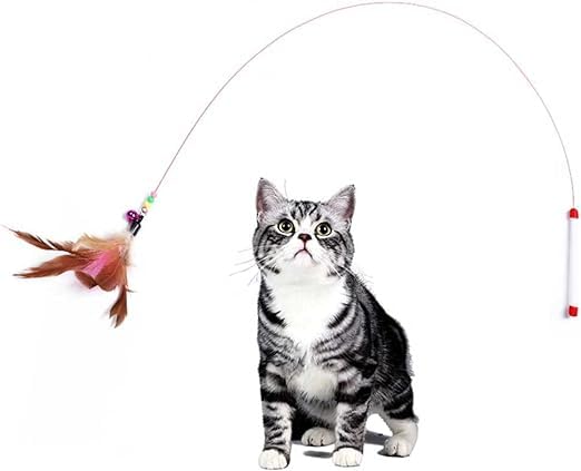 عصا بريشة للقطط - لعبة صنارة صيد القطط - معدات التدريب والتمرين - عصا سلكية لمطاردة القطط - مع خرز جرس، مناسبة لهدايا القطط ومحبي القطط (سمكة صغيرة)