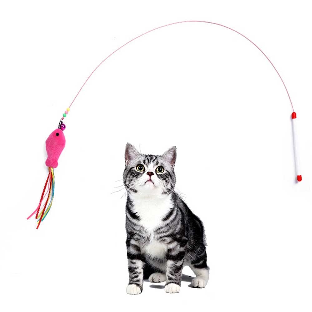 عصا ريشة بسلك تحفيزية تفاعلية لالعاب القطط بخرز وجرس ممتعة للعب مع القطط وتدريبها (نمط بي)