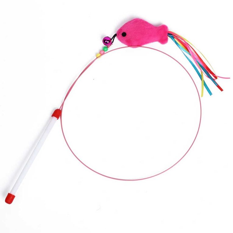 عصا ريشة بسلك تحفيزية تفاعلية لالعاب القطط بخرز وجرس ممتعة للعب مع القطط وتدريبها (نمط بي)