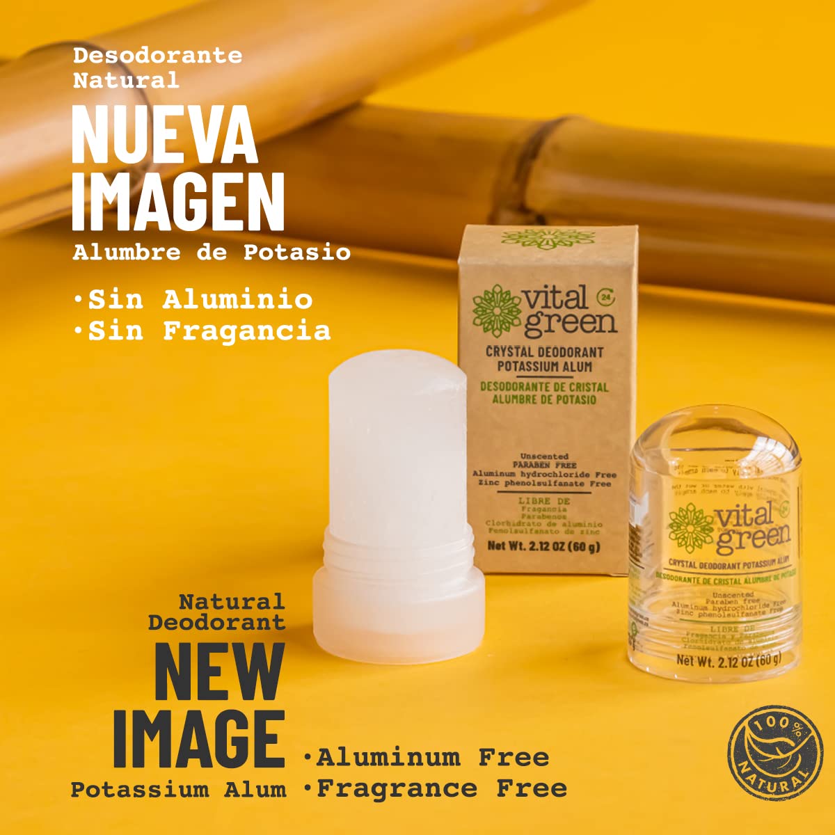 فيتال جرين - مزيل عرق من حجر كريستال الشب والبوتاسيوم الطبيعي خال البارابين والكحول يزيل الروائح الكريهة وبدون بقع عرض 60 غرام - 2.1 اونصة 3 وحدات عديم الرائحة للجنسين